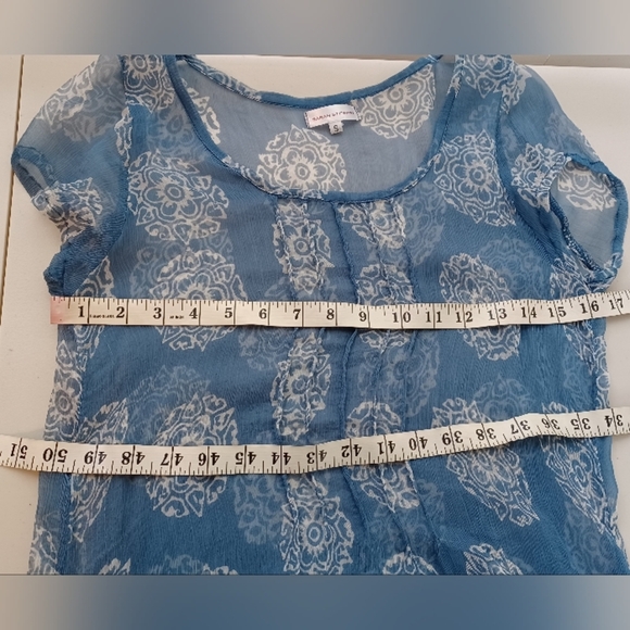 Sarah Stewart 100% Silk Sheer Artsy Printed Tunic Top - Picture 12 of 16